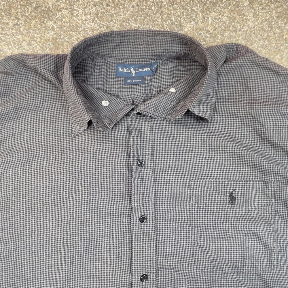 Ralph Lauren Mens Button Up Shirt Gray Houndstooth Size 2XL Big Flawed/Bleach